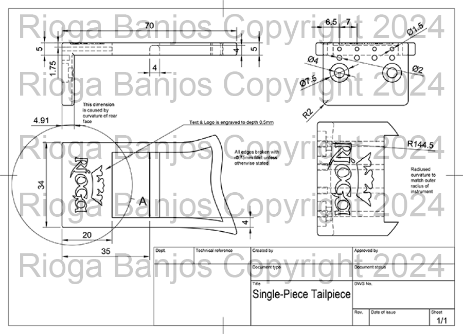 Rioga Banjo tailpiece design